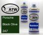 Preview: Porsche, Black Olive, 2A7: 400ml Sprühdose + 400ml Klarlack - Set, von ATW Autoteile West.